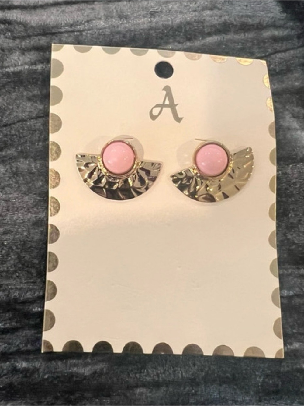 Pink & Gold Semi-Circle Stud Earrings